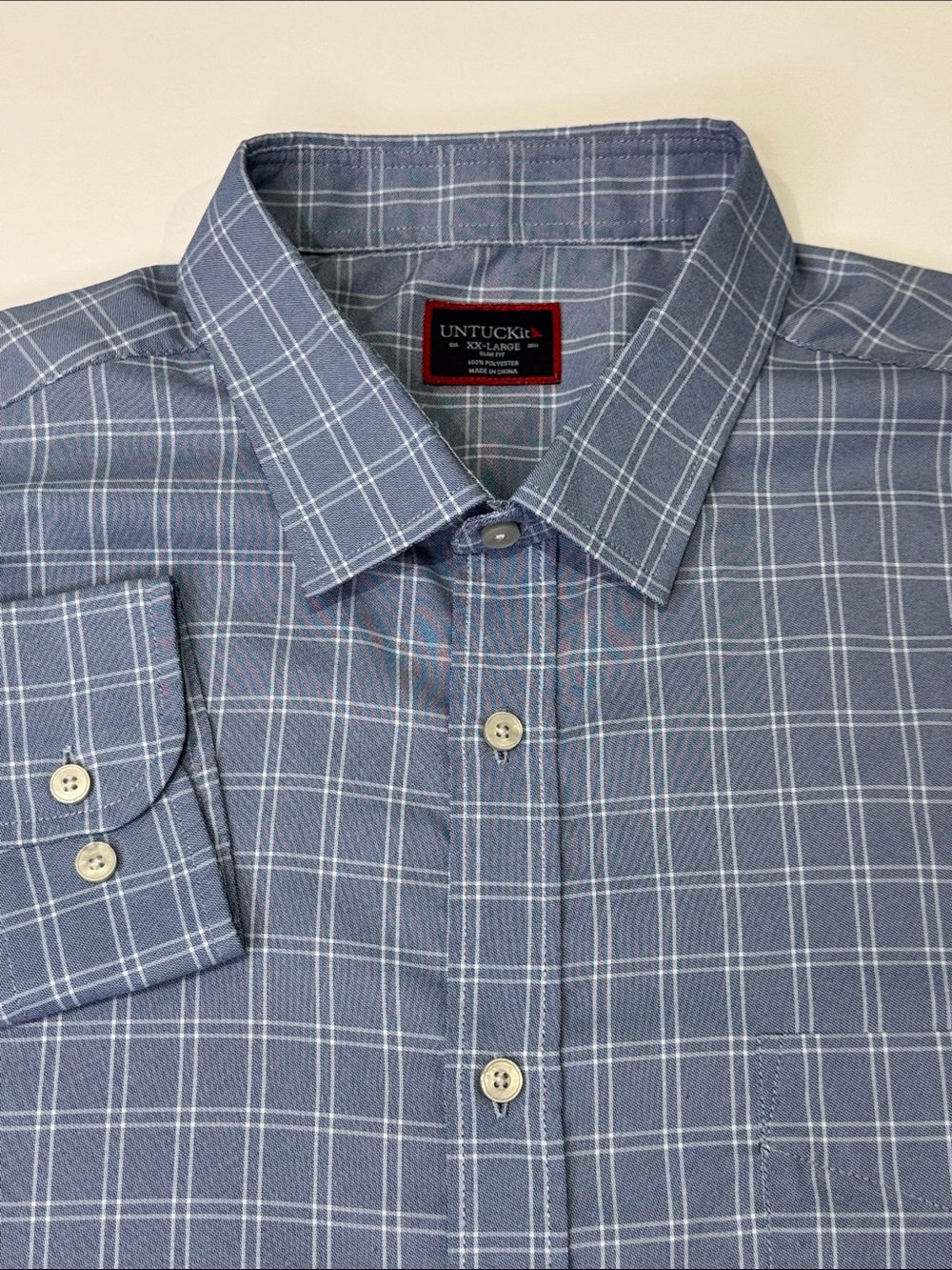 UNTUCKit Men's XXL Slim Fit Bucelas Long Sleeve Light Blue White Plaid